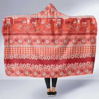 Hawaiian Hibiscus Honu Hooded Blanket Red Mele Kalikimaka Palaka Spirit - Polynesian Pride