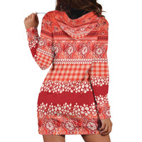 Hawaiian Hibiscus Honu Hoodie Dress Red Mele Kalikimaka Palaka Spirit - Polynesian Pride