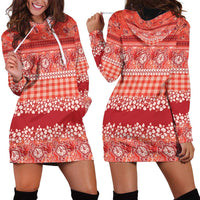 Hawaiian Hibiscus Honu Hoodie Dress Red Mele Kalikimaka Palaka Spirit - Polynesian Pride
