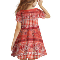 Hawaiian Hibiscus Honu Kid Short Sleeve Dress Red Mele Kalikimaka Palaka Spirit LT9 - Polynesian Pride