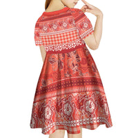 Hawaiian Hibiscus Honu Kid Short Sleeve Dress Red Mele Kalikimaka Palaka Spirit LT9 - Polynesian Pride