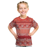 Hawaiian Hibiscus Honu Kid T Shirt Red Mele Kalikimaka Palaka Spirit LT9 Red - Polynesian Pride