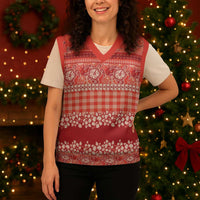 Hawaiian Hibiscus Honu Christmas Knitted V-Neck Vest Red Mele Kalikimaka Palaka Spirit - Polynesian Pride
