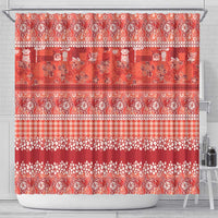 Hawaiian Hibiscus Honu Shower Curtain Red Mele Kalikimaka Palaka Spirit - Polynesian Pride
