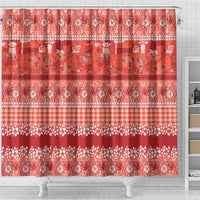 Hawaiian Hibiscus Honu Shower Curtain Red Mele Kalikimaka Palaka Spirit - Polynesian Pride