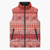 Hawaiian Hibiscus Honu Sleeveless Puffer Jacket Red Mele Kalikimaka Palaka Spirit - Polynesian Pride