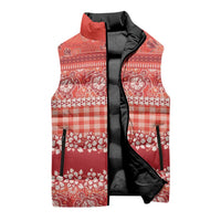 Hawaiian Hibiscus Honu Sleeveless Puffer Jacket Red Mele Kalikimaka Palaka Spirit - Polynesian Pride