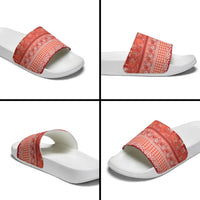 Hawaiian Hibiscus Honu Slide Sandals Red Mele Kalikimaka Palaka Spirit - Polynesian Pride
