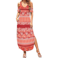 Hawaiian Hibiscus Honu Summer Maxi Dress Red Mele Kalikimaka Palaka Spirit LT9 Women Red - Polynesian Pride