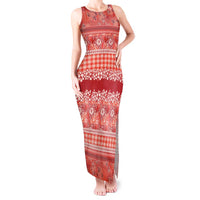 Hawaiian Hibiscus Honu Tank Maxi Dress Red Mele Kalikimaka Palaka Spirit - Polynesian Pride