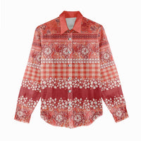 Hawaiian Hibiscus Honu Women Casual Shirt Red Mele Kalikimaka Palaka Spirit - Polynesian Pride