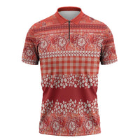 Hawaiian Hibiscus Honu Zipper Polo Shirt Red Mele Kalikimaka Palaka Spirit - Polynesian Pride