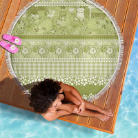 Hawaiian Hibiscus Honu Beach Blanket Sage Green Mele Kalikimaka Palaka Spirit - Polynesian Pride