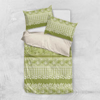 Hawaiian Hibiscus Honu Bedding Set Sage Green Mele Kalikimaka Palaka Spirit - Polynesian Pride
