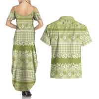 Hawaiian Hibiscus Honu Couples Matching Summer Maxi Dress and Hawaiian Shirt Sage Green Mele Kalikimaka Palaka Spirit - Polynesian Pride