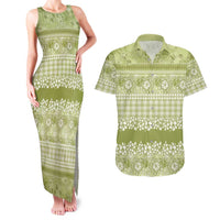 Hawaiian Hibiscus Honu Couples Matching Tank Maxi Dress and Hawaiian Shirt Sage Green Mele Kalikimaka Palaka Spirit LT9 Sage Green - Polynesian Pride