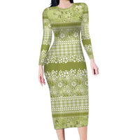 Hawaiian Hibiscus Honu Family Matching Long Sleeve Bodycon Dress and Hawaiian Shirt Sage Green Mele Kalikimaka Palaka Spirit LT9 Sage Green - Polynesian Pride