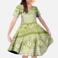 Hawaiian Hibiscus Honu Family Matching Mermaid Dress and Hawaiian Shirt Sage Green Mele Kalikimaka Palaka Spirit LT9 Daughter's Dress Sage Green - Polynesian Pride