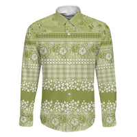 Hawaiian Hibiscus Honu Family Matching Mermaid Dress and Hawaiian Shirt Sage Green Mele Kalikimaka Palaka Spirit LT9 Dad's Shirt - Long Sleeve Sage Green - Polynesian Pride