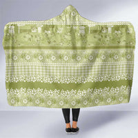 Hawaiian Hibiscus Honu Hooded Blanket Sage Green Mele Kalikimaka Palaka Spirit - Polynesian Pride