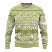 Hawaiian Hibiscus Honu Ugly Christmas Sweater Sage Green Mele Kalikimaka Palaka Spirit - Polynesian Pride