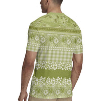 Hawaiian Hibiscus Honu Rugby Jersey Sage Green Mele Kalikimaka Palaka Spirit LT9 - Polynesian Pride