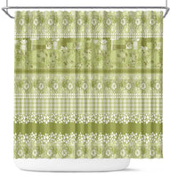 Hawaiian Hibiscus Honu Shower Curtain Sage Green Mele Kalikimaka Palaka Spirit - Polynesian Pride