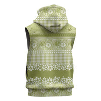 Hawaiian Hibiscus Honu Sleeveless Zip Hoodie Sage Green Mele Kalikimaka Palaka Spirit - Polynesian Pride