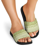 Hawaiian Hibiscus Honu Slide Sandals Sage Green Mele Kalikimaka Palaka Spirit - Polynesian Pride