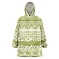 Hawaiian Hibiscus Honu Wearable Blanket Hoodie Sage Green Mele Kalikimaka Palaka Spirit - Polynesian Pride