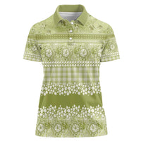 Hawaiian Hibiscus Honu Women Polo Shirt Sage Green Mele Kalikimaka Palaka Spirit - Polynesian Pride