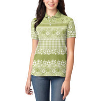 Hawaiian Hibiscus Honu Women Polo Shirt Sage Green Mele Kalikimaka Palaka Spirit - Polynesian Pride