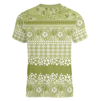 Hawaiian Hibiscus Honu Women V-Neck T-Shirt Sage Green Mele Kalikimaka Palaka Spirit - Polynesian Pride