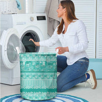 Hawaiian Hibiscus Honu Laundry Basket Turquoise Mele Kalikimaka Palaka Spirit - Polynesian Pride