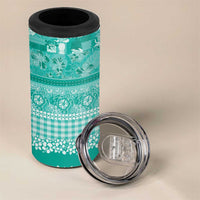 Hawaiian Hibiscus Honu 4 in 1 Can Cooler Tumbler Turquoise Mele Kalikimaka Palaka Spirit - Polynesian Pride