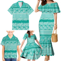 Hawaiian Hibiscus Honu Family Matching Mermaid Dress and Hawaiian Shirt Turquoise Mele Kalikimaka Palaka Spirit - Polynesian Pride
