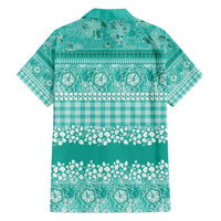 Hawaiian Hibiscus Honu Family Matching Off Shoulder Short Dress and Hawaiian Shirt Turquoise Mele Kalikimaka Palaka Spirit LT9 - Polynesian Pride