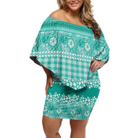 Hawaiian Hibiscus Honu Family Matching Off Shoulder Short Dress and Hawaiian Shirt Turquoise Mele Kalikimaka Palaka Spirit LT9 Turquoise - Polynesian Pride