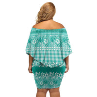 Hawaiian Hibiscus Honu Family Matching Off Shoulder Short Dress and Hawaiian Shirt Turquoise Mele Kalikimaka Palaka Spirit LT9 - Polynesian Pride