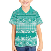 Hawaiian Hibiscus Honu Family Matching Off Shoulder Short Dress and Hawaiian Shirt Turquoise Mele Kalikimaka Palaka Spirit LT9 - Polynesian Pride