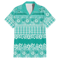 Hawaiian Hibiscus Honu Family Matching Short Sleeve Bodycon Dress and Hawaiian Shirt Turquoise Mele Kalikimaka Palaka Spirit LT9 Dad's Shirt - Short Sleeve Turquoise - Polynesian Pride
