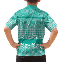 Hawaiian Hibiscus Honu Family Matching Tank Maxi Dress and Hawaiian Shirt Turquoise Mele Kalikimaka Palaka Spirit LT9 - Polynesian Pride