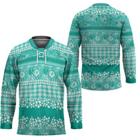 Hawaiian Hibiscus Honu Hockey Jersey Turquoise Mele Kalikimaka Palaka Spirit - Polynesian Pride