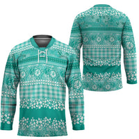 Hawaiian Hibiscus Honu Hockey Jersey Turquoise Mele Kalikimaka Palaka Spirit LT9 - Polynesian Pride