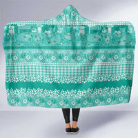 Hawaiian Hibiscus Honu Hooded Blanket Turquoise Mele Kalikimaka Palaka Spirit - Polynesian Pride