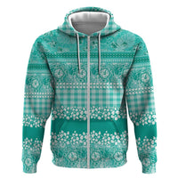 Hawaiian Hibiscus Honu Hoodie Turquoise Mele Kalikimaka Palaka Spirit - Polynesian Pride