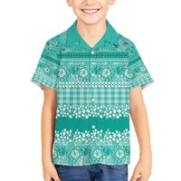 Hawaiian Hibiscus Honu Kid Hawaiian Shirt Turquoise Mele Kalikimaka Palaka Spirit LT9 Kid Turquoise - Polynesian Pride