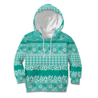Hawaiian Hibiscus Honu Kid Hoodie Turquoise Mele Kalikimaka Palaka Spirit - Polynesian Pride