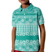 Hawaiian Hibiscus Honu Kid Polo Shirt Turquoise Mele Kalikimaka Palaka Spirit - Polynesian Pride