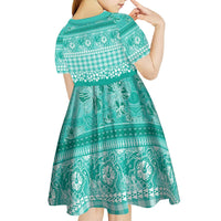 Hawaiian Hibiscus Honu Kid Short Sleeve Dress Turquoise Mele Kalikimaka Palaka Spirit - Polynesian Pride